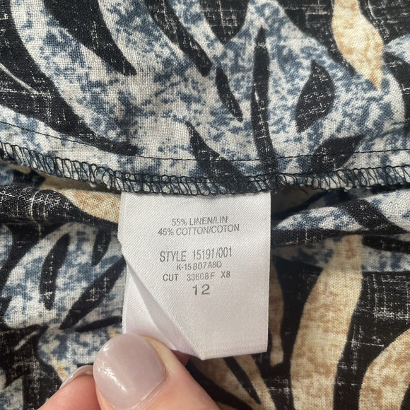 Ruff Hewn Wrap Skirt Women 12 Blue Tan Tropical Print Linen Blend Beachy Coastal - Picture 7 of 8